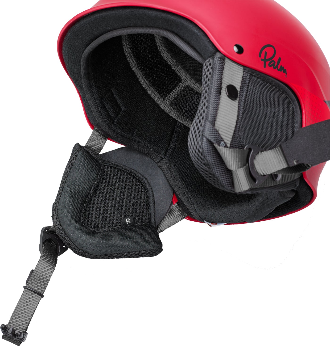 The adjustable chin straps and buckle on the Palm Shuck 2.0 Helmet